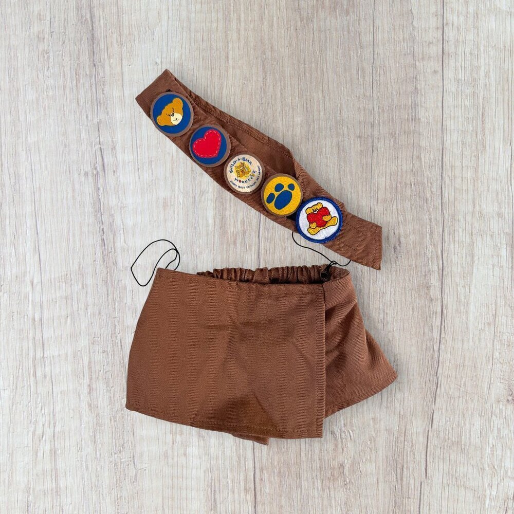 Build A Bear Girl Scout Brownie Brown Uniform Skirt Sash Badge Outfit Plush Toy